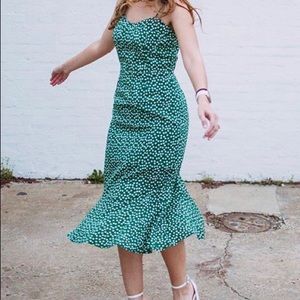 Green with white florals midi dress